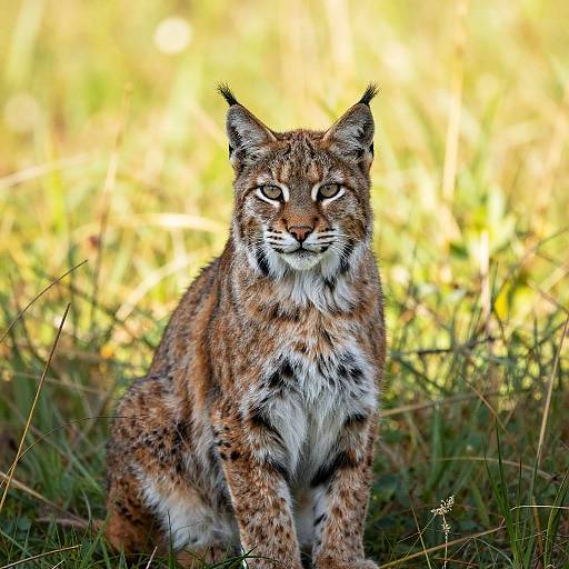 Bobcat Sitting in Sunlit Meadow