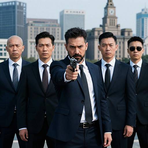 Intense Suit-Clad Men in Cityscape