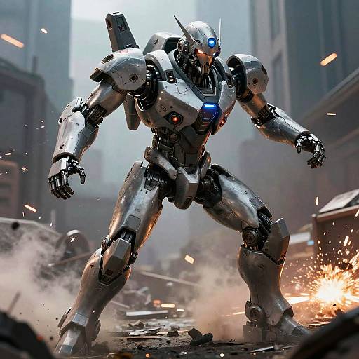 Futuristic Mech Suit Battle Scene