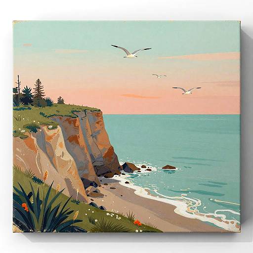 Gouache Coastal Sunrise on Canvas