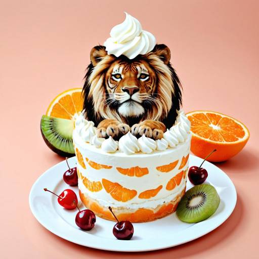 Majestic Lion Surrounded by Delightful Desserts Majestic Lion Surrounded by Delightful Desserts