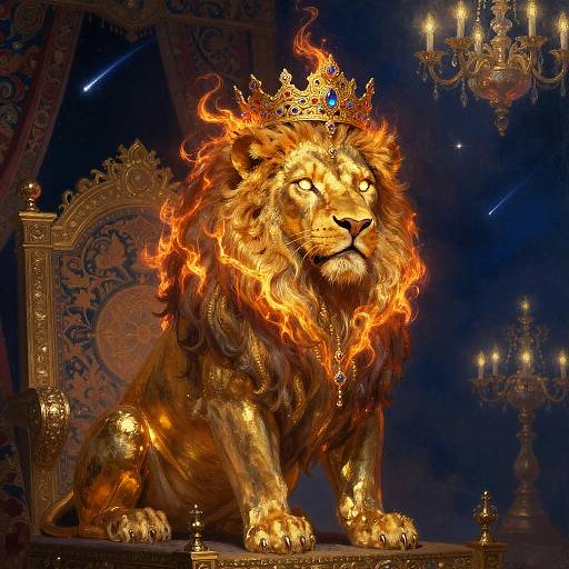 Mythical Golden Lion in Royal Throne