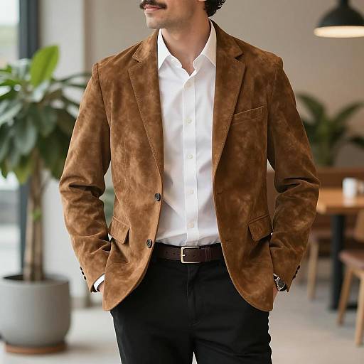 Young Man in Brown Suede Blazer