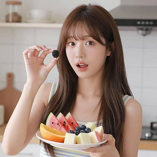 Bright Kitchen Scene with Asian Woman