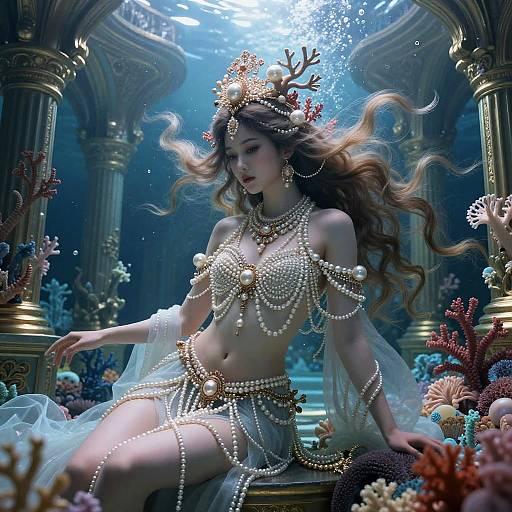 Surreal Water Goddess in Underwater Palace