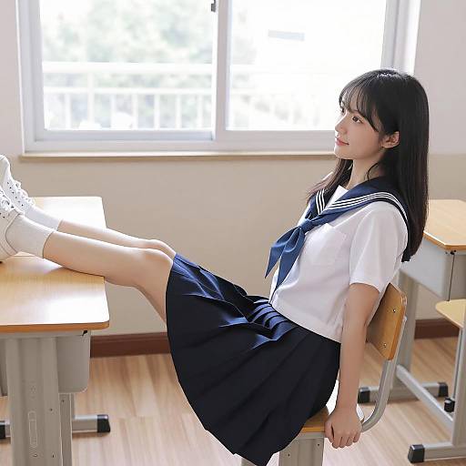 Sailor Uniform: Asian Girl in Classroom