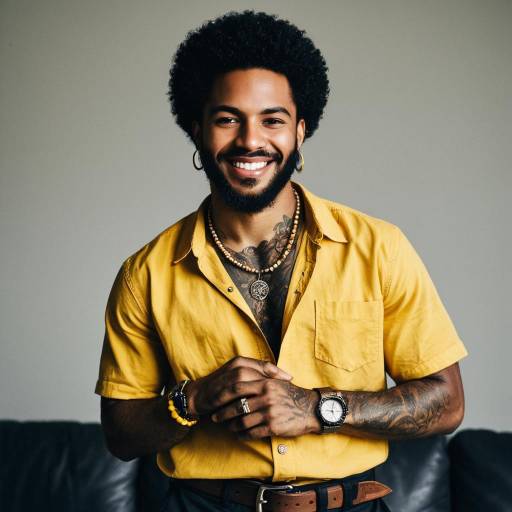 Smiling Man in Yellow Shirt with Jewelry
