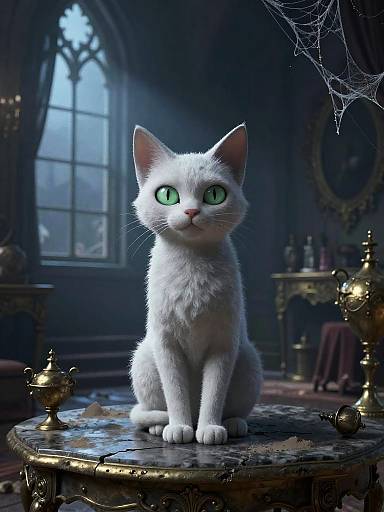 Spooky Gothic Stylized Cat Scene