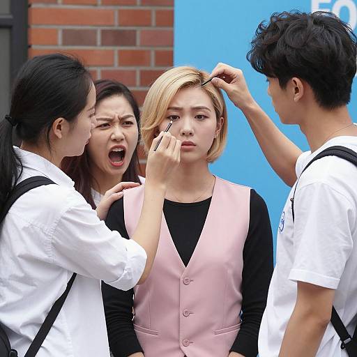 Makeup Session on Street with Intense Expressions