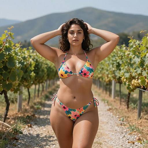 Confident Woman in Floral Bikini