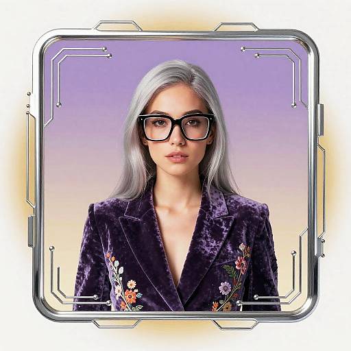 Stylized Woman Portrait with Techno Frame