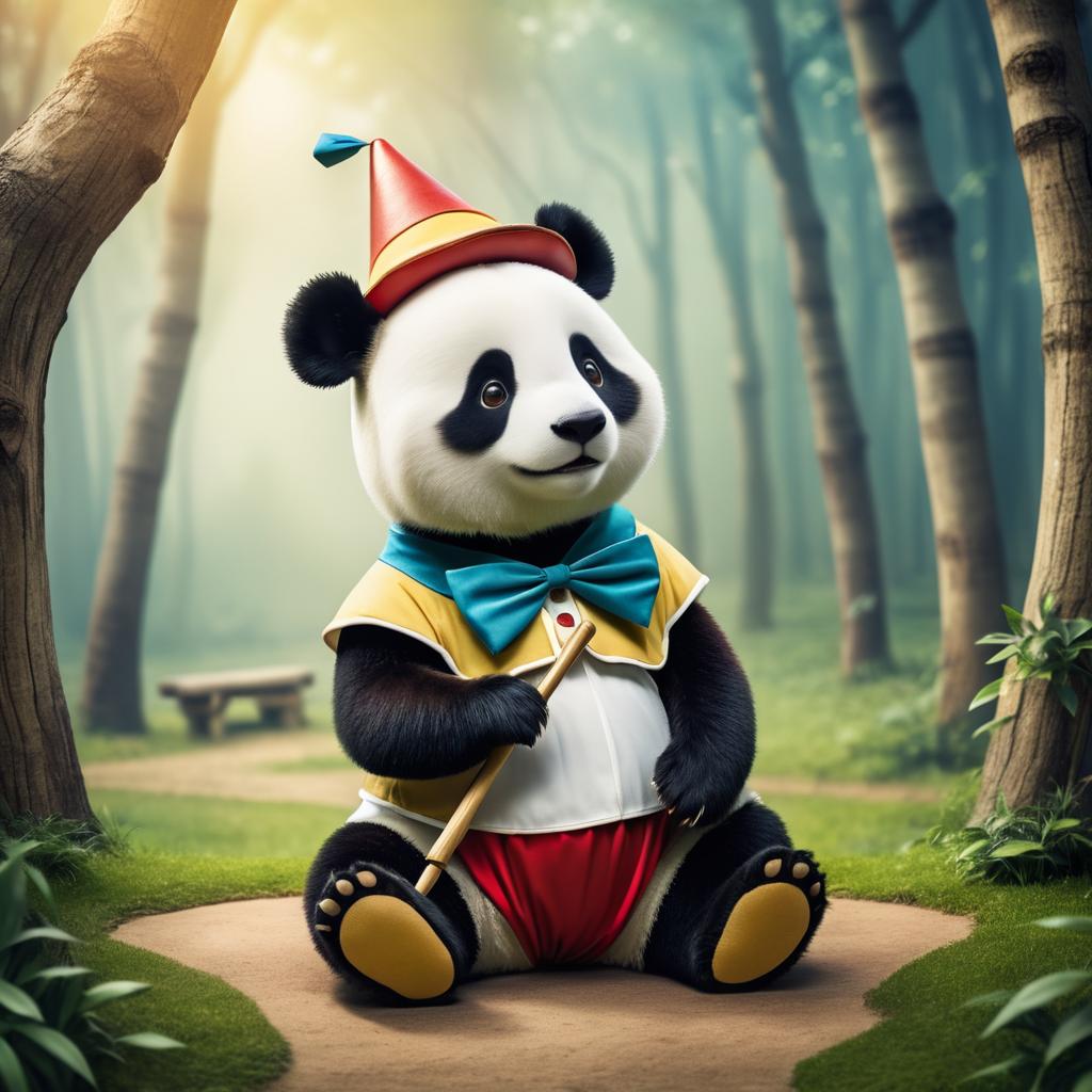 Whimsical Panda as a Pinocchio Character