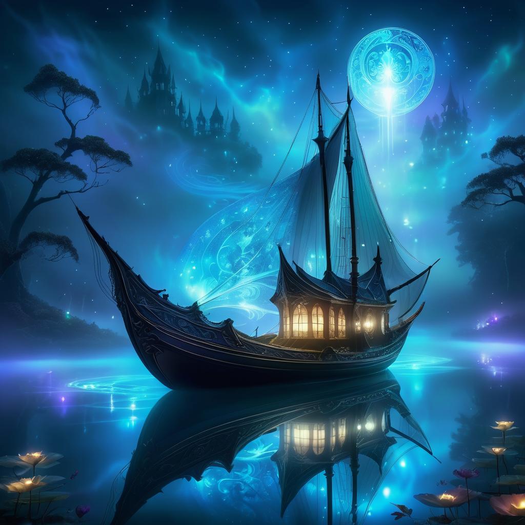 Ethereal Fairy Boat on Mystical Lake