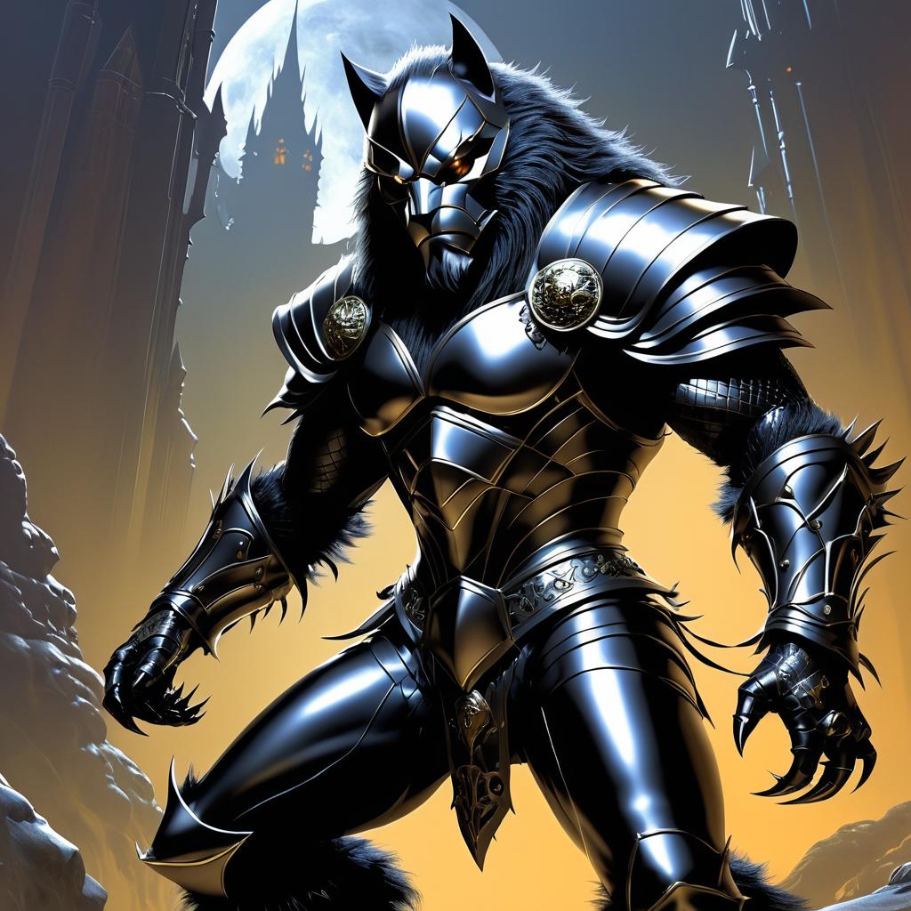 Elegant Werewolf in Intricate Metal Suit