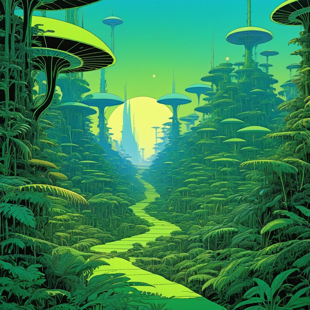 Surreal Alien Jungle in Moebius Style