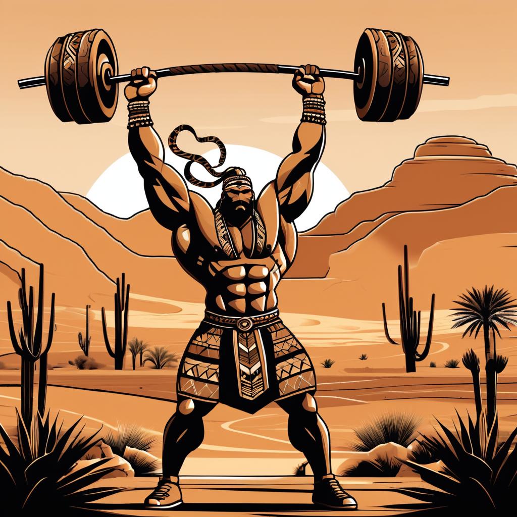 Muscular Snake Lifts Barbell in Desert