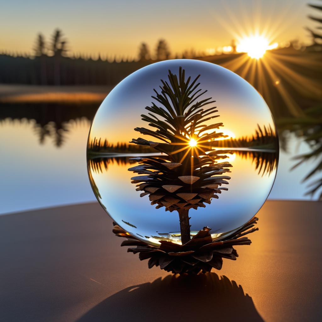 Intricate Pine Cone with Sunset Sphere