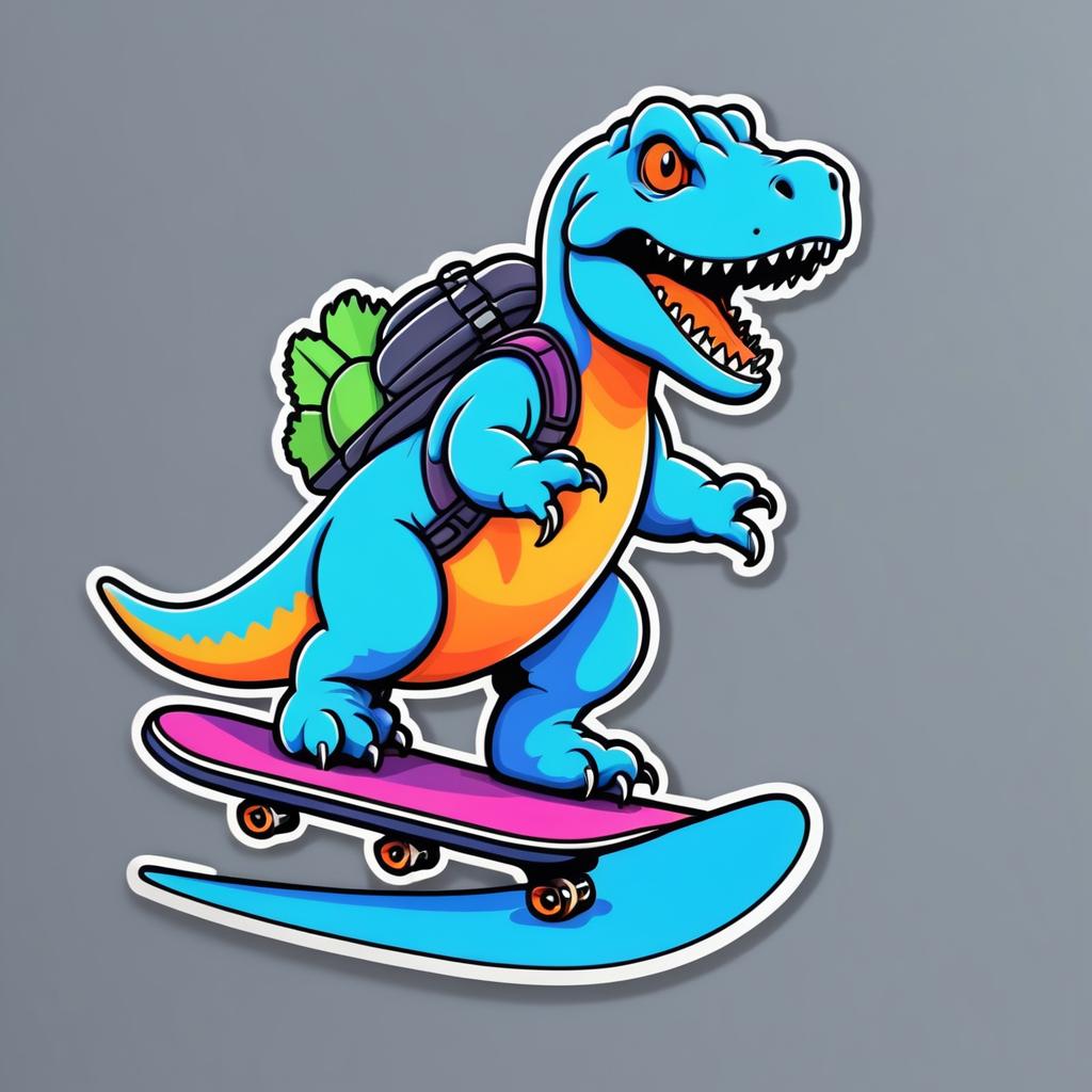 Dinosaur Snowboarding Sticker Design