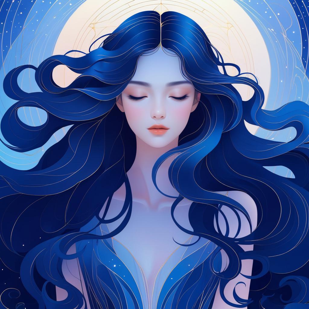 Ethereal Woman with Midnight Blue Hair