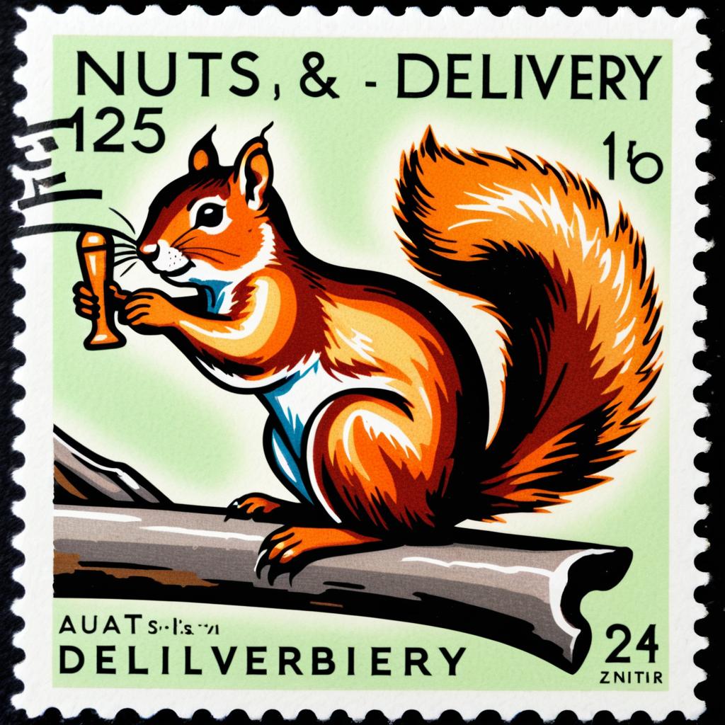 Whimsical Squirrel Postage Stamp Design