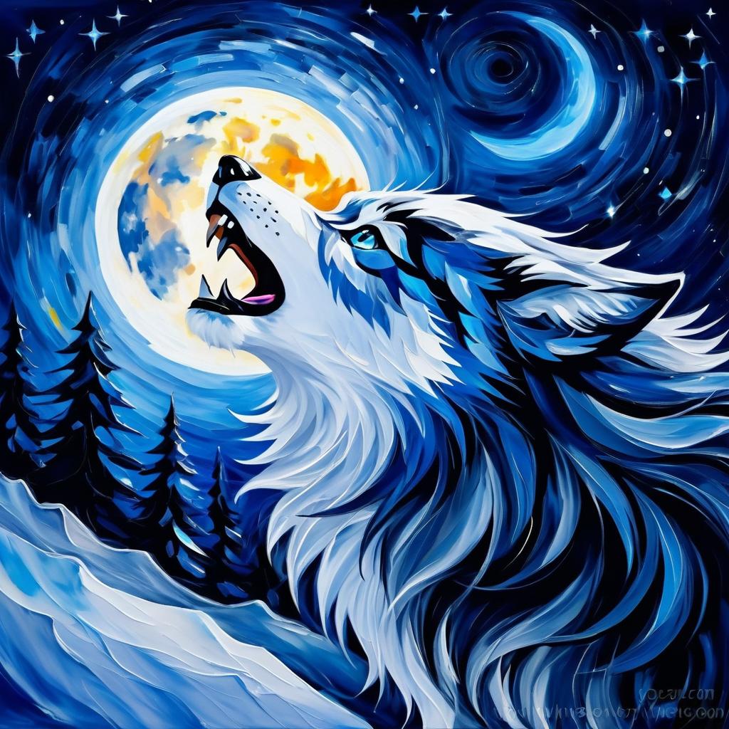 Fierce Wolf Howling at the Moon