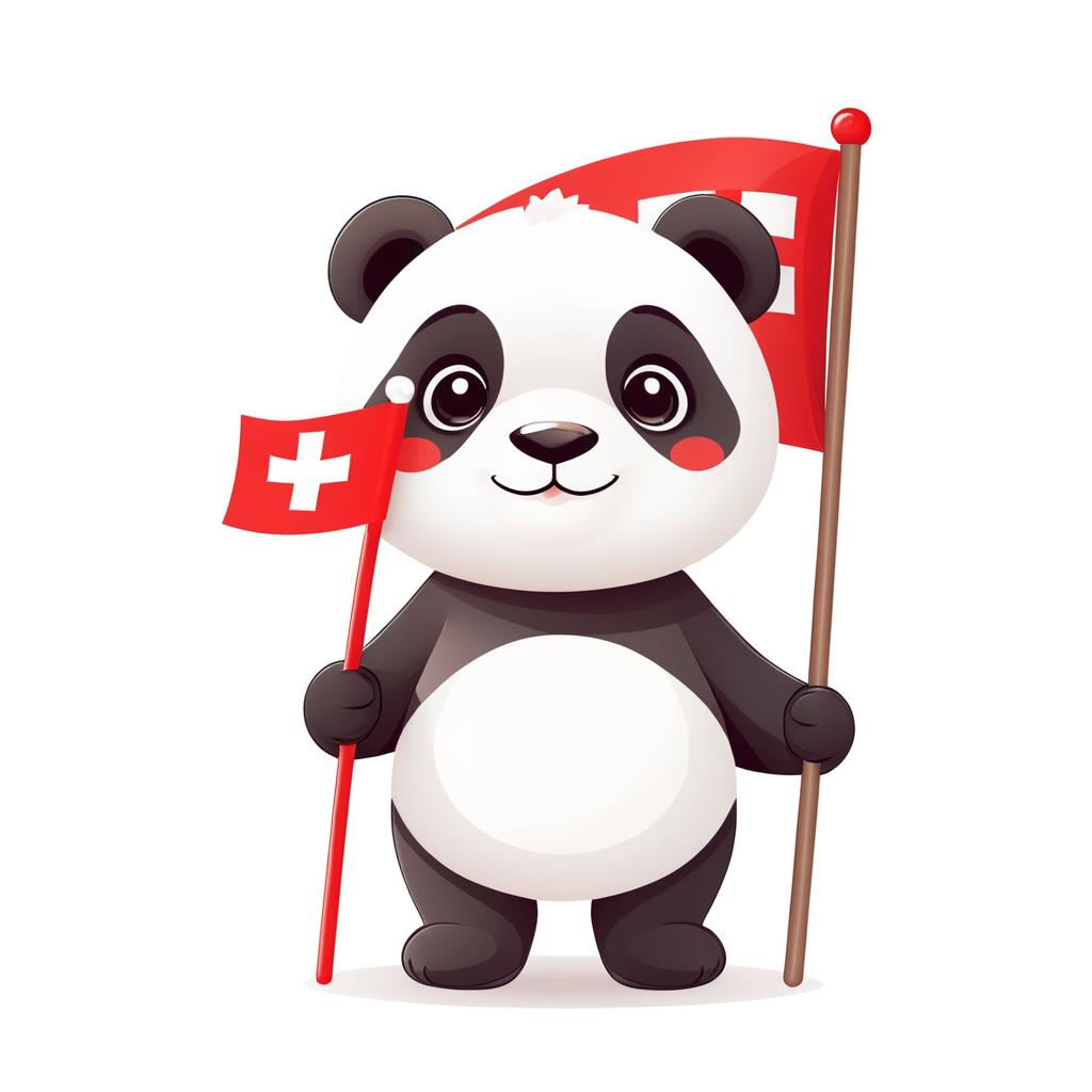 Adorable Panda with Swiss Flag Illustration