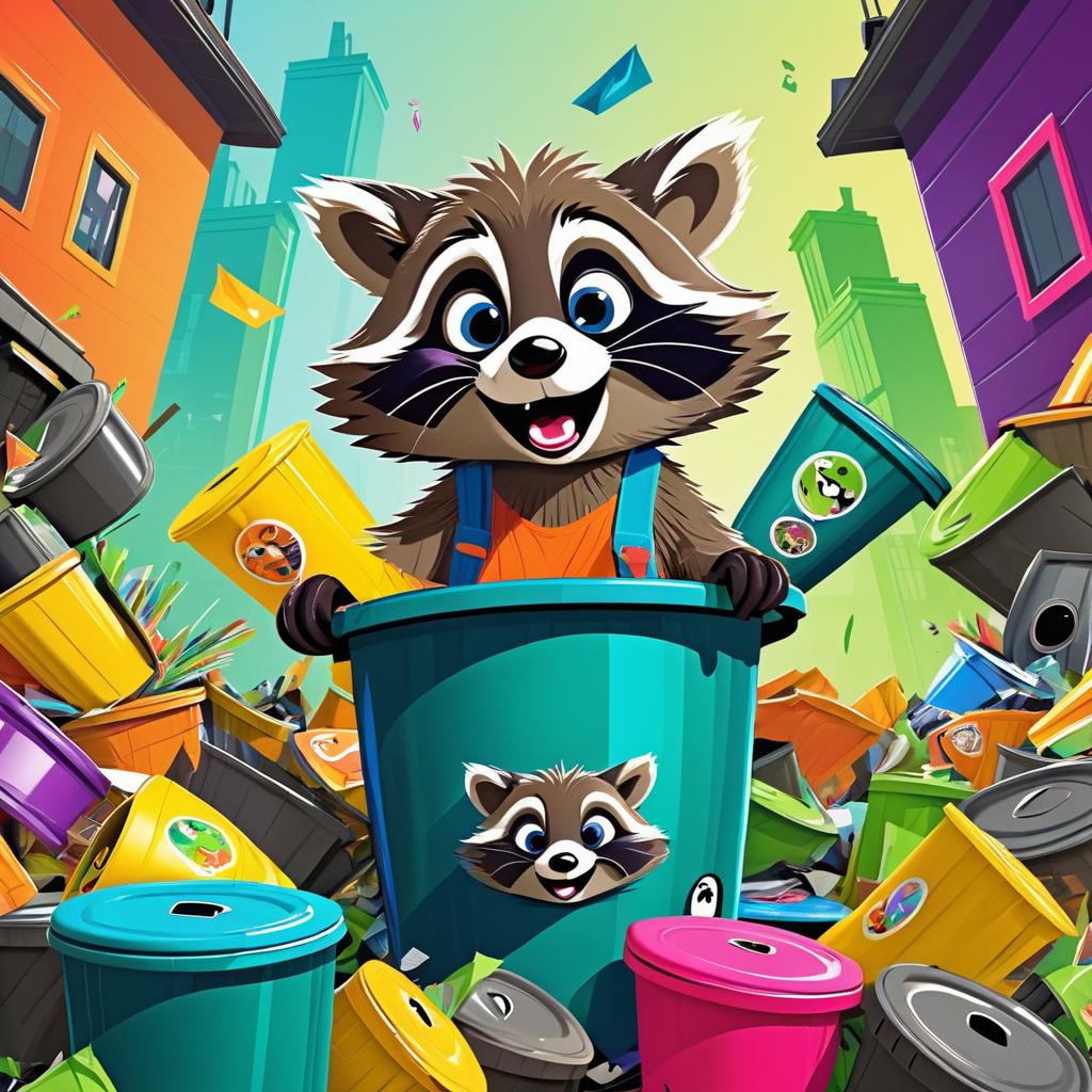 Playful Raccoon in Colorful Chaos