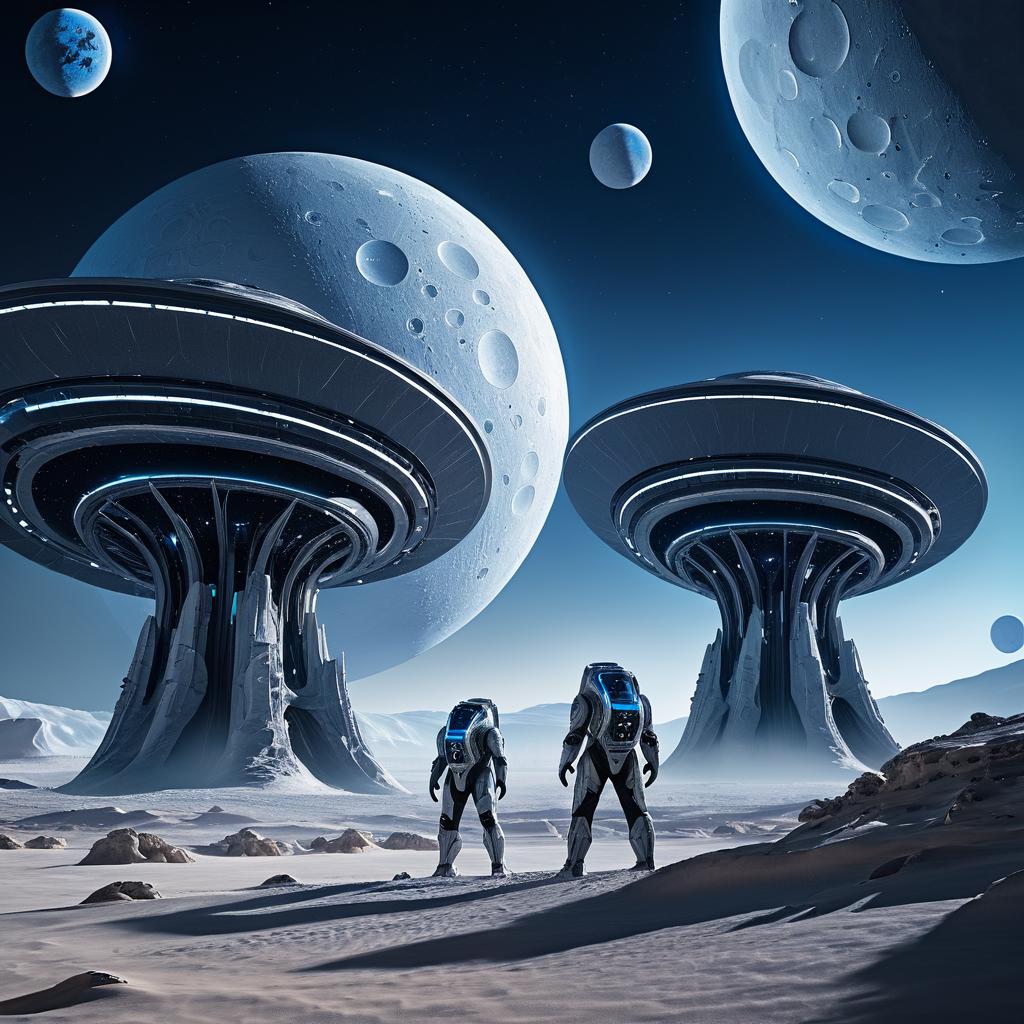 Futuristic Moonscapes with Alien Creatures