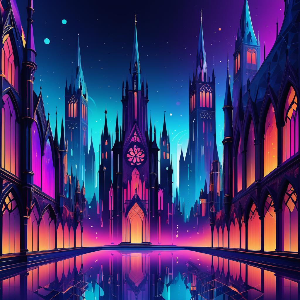 Vibrant Abstract Gothic Cityscape Art