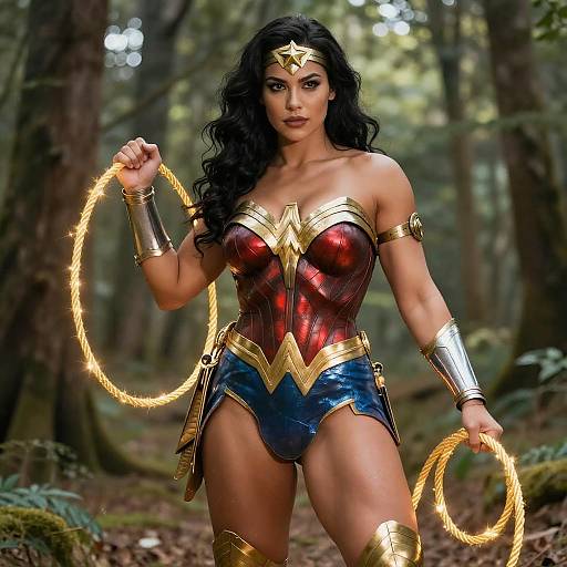 Photorealistic Wonder Woman in Forest