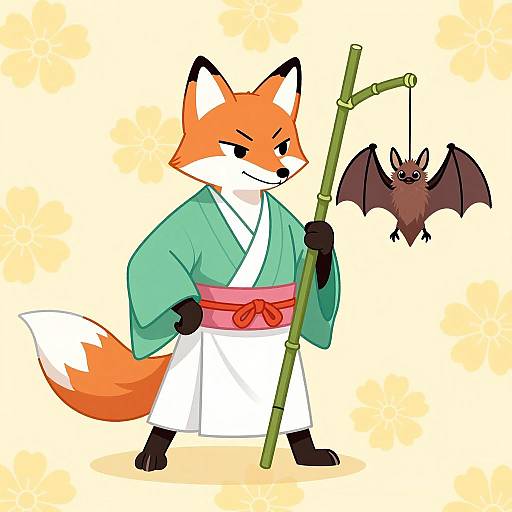 Anthropomorphic Fox in Traditional Kimono