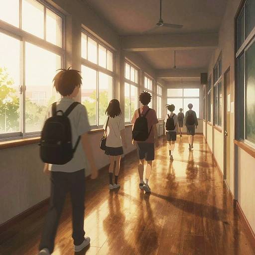 Nostalgic Anime School Hallway Scene
