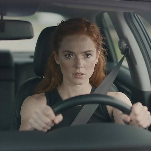 Intense Red-Haired Woman Driving