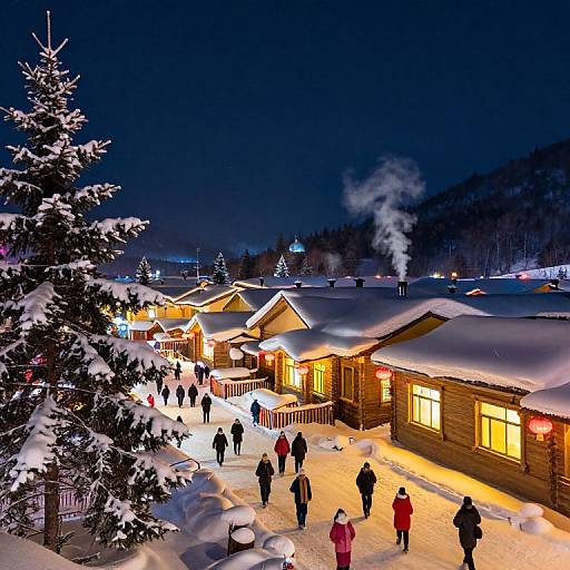 Cozy Snowy Winter Village Scene