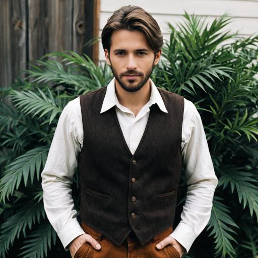 Young Man in Vest Standing by Green Plants