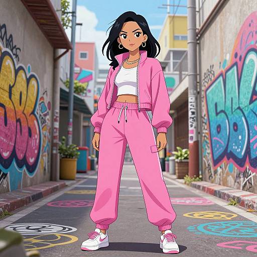 Confident Woman in Colorful Urban Alley