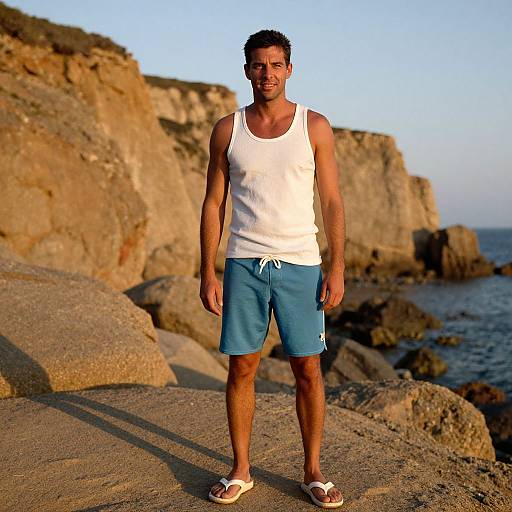 Casual Beach Man at Sunset