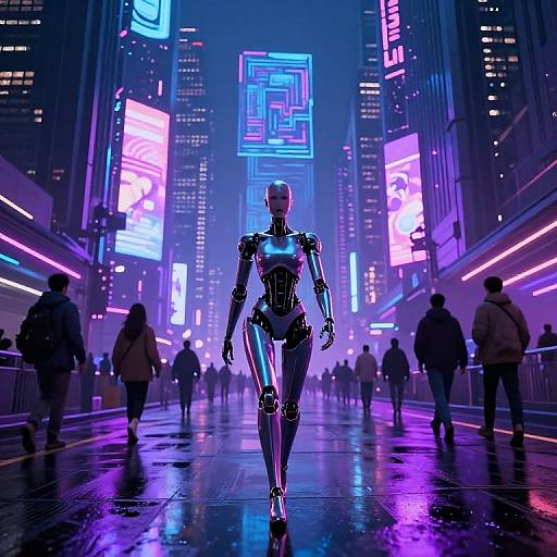 Cyberpunk Cityscape with Android