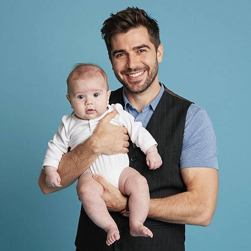Smiling Man Holding Baby in Bright Scene
