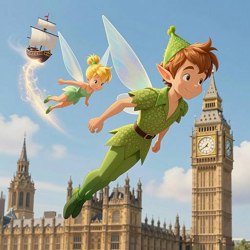 Peter Pan and Tinker Bell in Flight