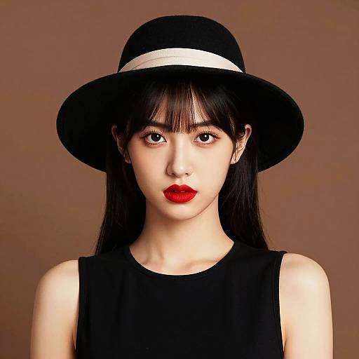 Elegant Young Woman in Black Hat