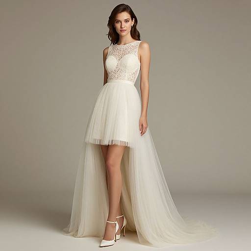 Elegant Woman in Lace Tulle Dress