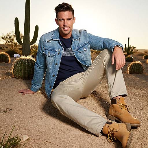 Trendy Man in Desert Sunset Fashion