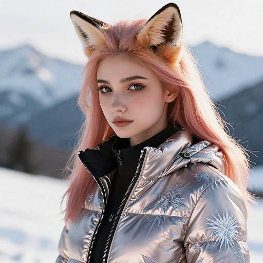 Elegant Foxie Model in Snowy Mountains
