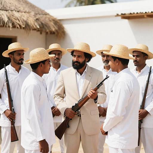 Group of Men in Traditional Clothing with Rifles