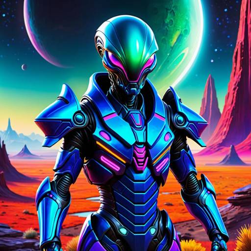 Alien Warrior in Futuristic Armor at Night Alien Warrior in Futuristic Armor at Night