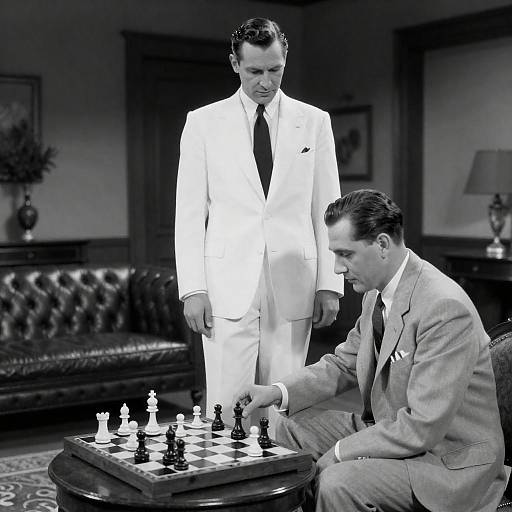 Vintage Movie Chess Scene in Black and White