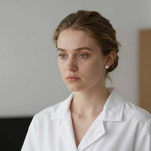 Caucasian Woman in White Coat Portrait