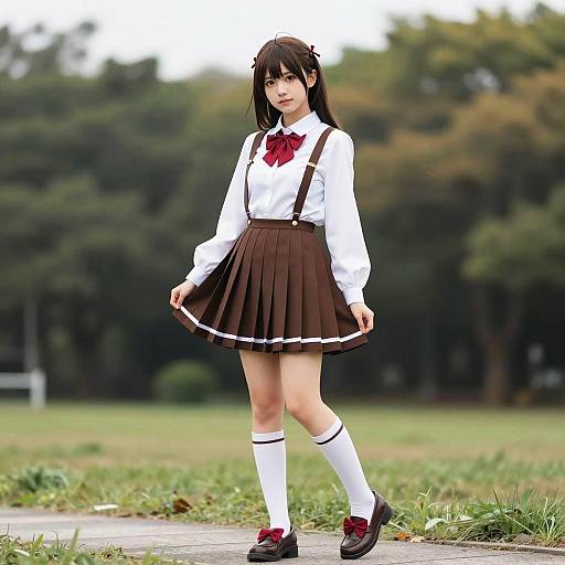 Young Woman in Japanese School Uniform Cosplay
