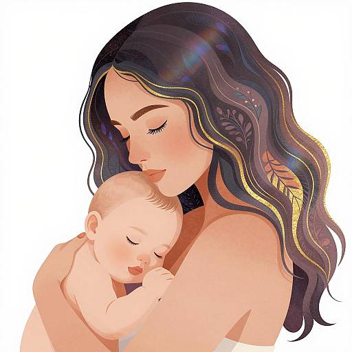 Calm Mother and Baby Illustration